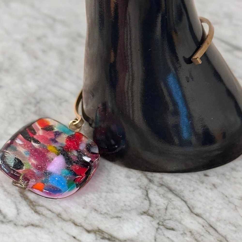 Millefiori Colorful Abstract Fuse Glass Hinge Bangle CuffBracelet Square Vintage - Picture 7 of 15